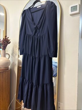 Navy Long Sleeve Tiered Maxi Dress by Wayf